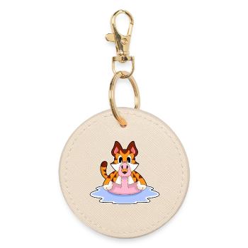 Tiger Flamingo - Runder Schlüsselanhänger - Auster - Vorne