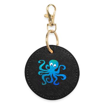 Octopus Squid Comic Structure Sea Ocean Animal - Round Keyring - black - Front