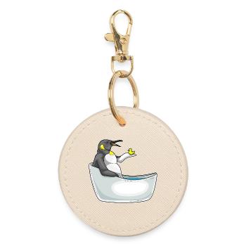 Penguin Bathing Bathtub - Round Keyring - oyster - Front