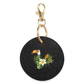 Toucan with Tropical Flowers - Exotic Bird Design - Round Keyring - black - Front