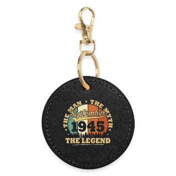 Vintage September 1945 Birthday Gift 80 Year - Round Keyring - black - Front