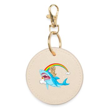 Whimsical Golden doodle and Mythical Shark - Round Keyring - oyster - Front