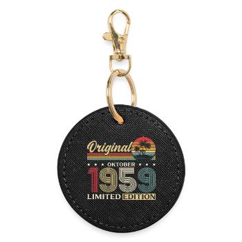 66th Birthday Original October Vintage 1959 - Round Keyring - black - Front