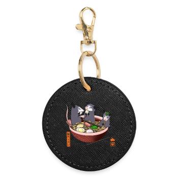 Opossum Eating Ramen Funny Tee - Round Keyring - black - Front