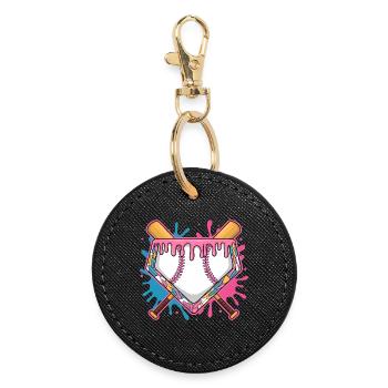 Baseball Homeplate with Pink Frosting and Bat - Round Keyring - black - Front