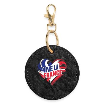 Coeur tricolore Vive La France - Porte-clés rond - noir - Devant