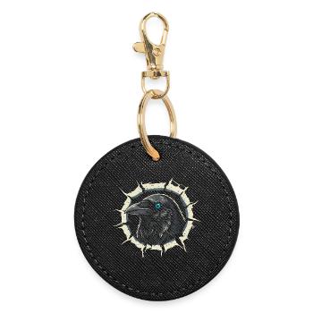 Gothic Crow Peeking Out of Crack - Raven - Round Keyring - black - Front