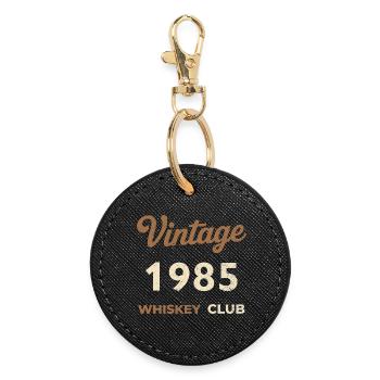 Vintage 1985 – Whiskey Club Retro Birth Year - Round Keyring - black - Front