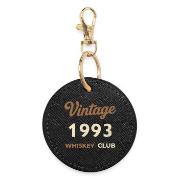 Vintage 1993 – Whiskey Club Retro Birth Year - Round Keyring - black - Front