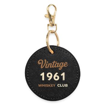 Vintage 1961 – Whiskey Club Retro Birth Year - Round Keyring - black - Front