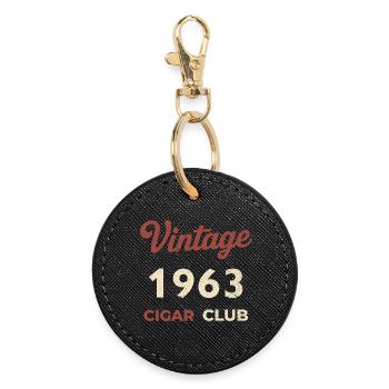 Vintage 1963 Cigar Club Retro Birth Year Gift - Round Keyring - black - Front