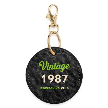 Vintage 1987 – Bikepacking Club Retro Birth Year - Round Keyring - black - Front