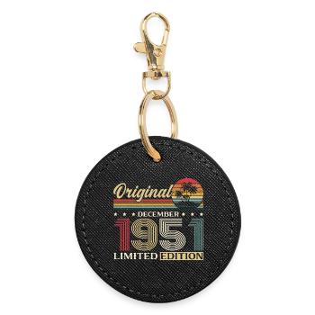 74th Birthday Legend December Born in 1951 - Round Keyring - black - Front