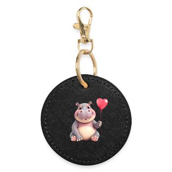 Liebes-Hippo mit rotem Herzballon - Runder Schlüsselanhänger - Schwarz - Vorne