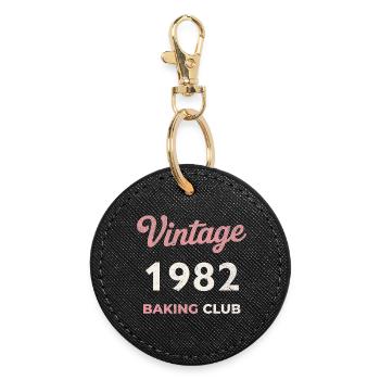 Vintage 1982 – Baking Club Retro Geburtsjahr - Runder Schlüsselanhänger - Schwarz - Vorne