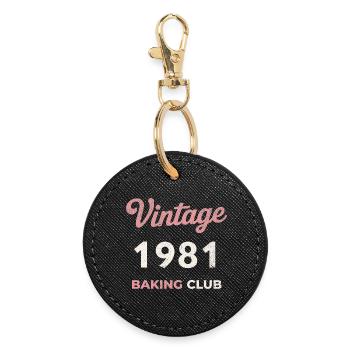 Vintage 1981 – Baking Club Retro Geburtsjahr - Runder Schlüsselanhänger - Schwarz - Vorne