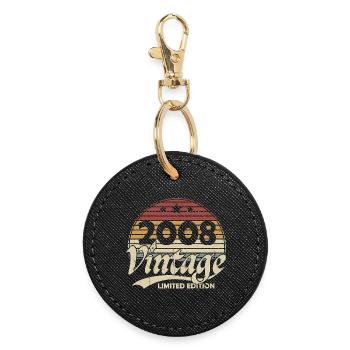 Jahrgang 2008 Vintage Geburtstagsgeschenk Retro - Runder Schlüsselanhänger - Schwarz - Vorne