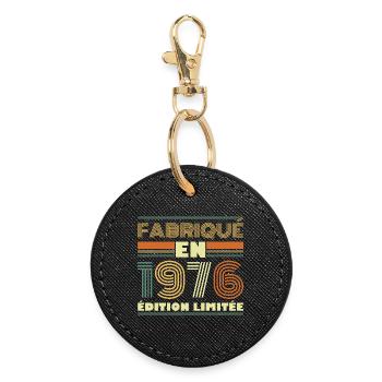 Vintage 1976 50 Year Anniversary Gift - Round Keyring - black - Front