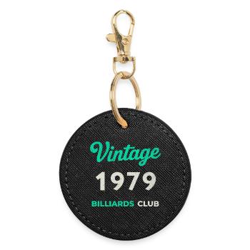 Millésime 1979 – Année de naissance rétro du Billiards Club - Porte-clés rond - noir - Devant