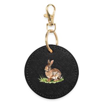 Watercolor Hare in the Grass - Round Keyring - black - Front