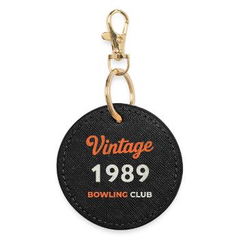 Vintage 1989 – Bowling Club Retro Birth Year - Round Keyring - black - Front