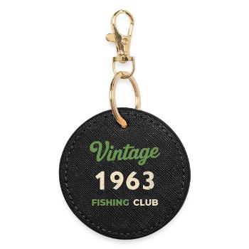 Vintage 1963 – Fishing Club Retro Birth Year - Round Keyring - black - Front