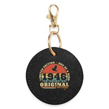1946 Vintage Retro Geburtstagsgeschenk - Runder Schlüsselanhänger - Schwarz - Vorne