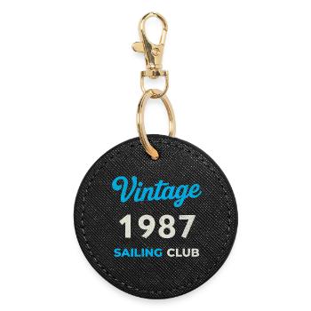 Vintage 1987 – Sailing Club Retro Birth Year - Round Keyring - black - Front