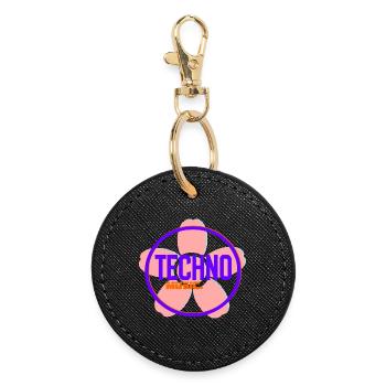 Techno Circle Neon-Logo - Runder Schlüsselanhänger - Schwarz - Vorne