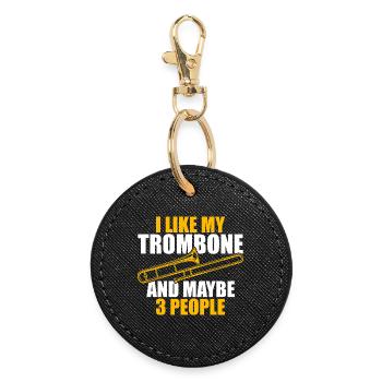 I like my trombone trombone player trombonist - Round Keyring - black - Front