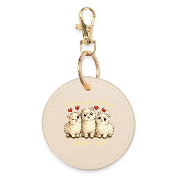 Sheep Comic Motif with Heart and Funny Saying - Round Keyring - oyster - Front
