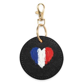 French Flag Heart Fußball - Runder Schlüsselanhänger - Schwarz - Vorne