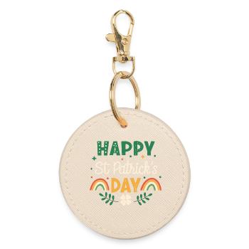 Happy St. Patrick's Day Rainbow - Round Keyring - oyster - Front