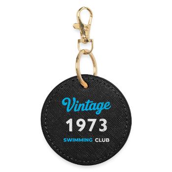 Millésime 1973 – Année de naissance rétro du club de natation - Porte-clés rond - noir - Devant