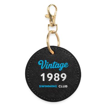 Vintage 1989 – Swimming Club Retro Birth Year - Round Keyring - black - Front