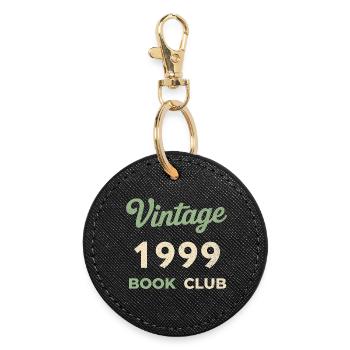 Vintage 1999 Book Club Retro Geburtsjahr Geschenk - Runder Schlüsselanhänger - Schwarz - Vorne
