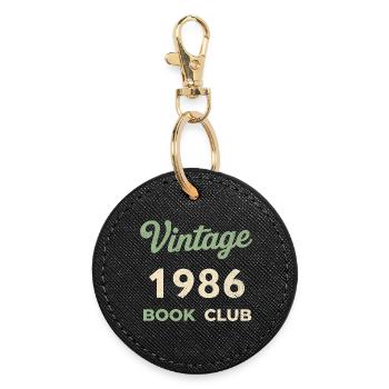 Cadeau rétro de l’année de naissance rétro du club de lecture vintage 1986 - Porte-clés rond - noir - Devant