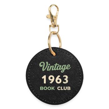 Vintage 1963 Book Club Retro Birth Year Gift - Round Keyring - black - Front