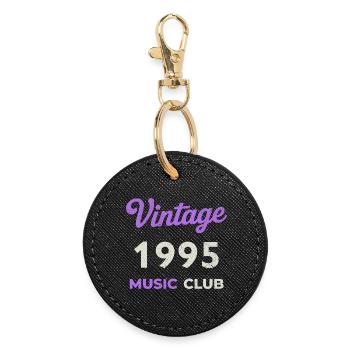 Vintage 1995 Music Club Retro Geburtsjahr Jahrgang - Runder Schlüsselanhänger - Schwarz - Vorne