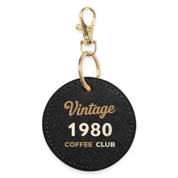 Vintage 1980 – Coffee Club Retro Geburtsjahr - Runder Schlüsselanhänger - Schwarz - Vorne