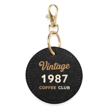 Vintage 1987 – Coffee Club Retro Birth Year - Round Keyring - black - Front