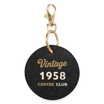 Vintage 1958 – Coffee Club Retro Geburtsjahr - Runder Schlüsselanhänger - Schwarz - Vorne