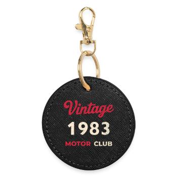 Vintage 1983 Motor Club Retro Geburtsjahr Geschenk - Runder Schlüsselanhänger - Schwarz - Vorne