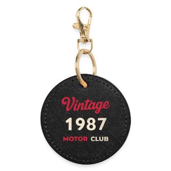 Vintage 1987 Motor Club Retro Birth Year - Round Keyring - black - Front
