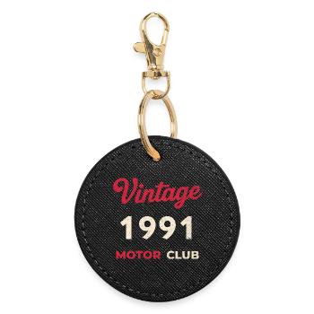 Cadeau rétro vintage de l’année de naissance du Motor Club 1991 - Porte-clés rond - noir - Devant