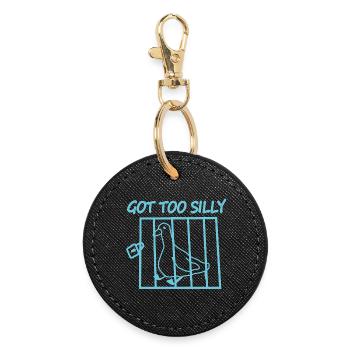 Bird in cage with the text Got Too Silly - Round Keyring - black - Front