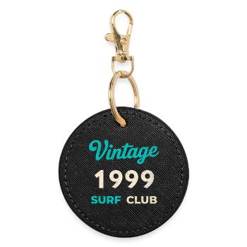 Vintage 1999 Surf Club Retro Geburtsjahr Geschenk - Runder Schlüsselanhänger - Schwarz - Vorne
