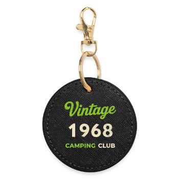 Vintage 1968 – Camping Club Retro Geburtsjahr - Runder Schlüsselanhänger - Schwarz - Vorne