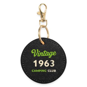 Vintage 1963 – Camping Club Retro Birth Year - Round Keyring - black - Front