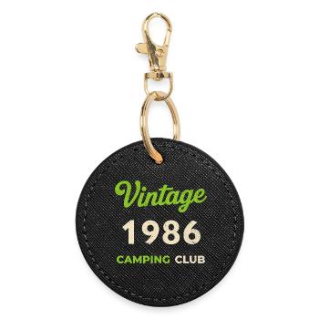 Vintage 1986 – Camping Club Retro Birth Year - Round Keyring - black - Front